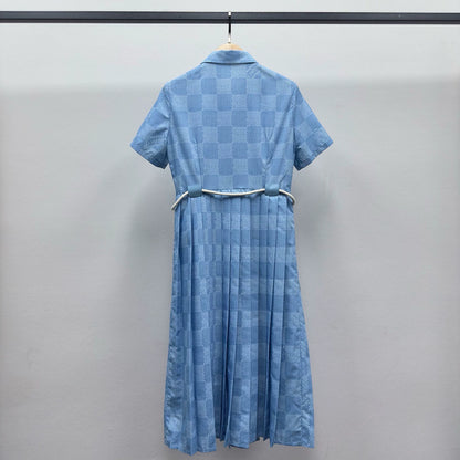 L 25 New Colorblock Checkerboard Zipper Dresses