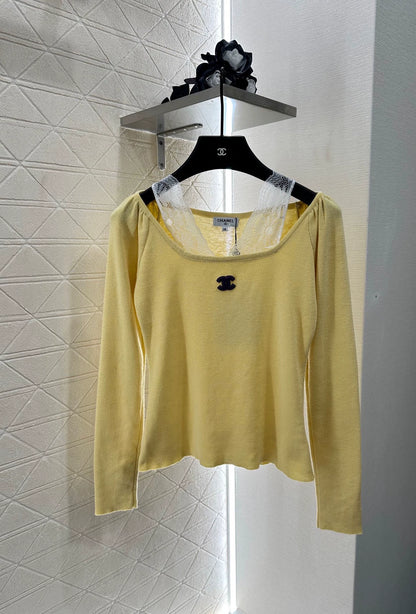 C 25 Lace suspenders fake two-piece knitted top(black gray yellow)
