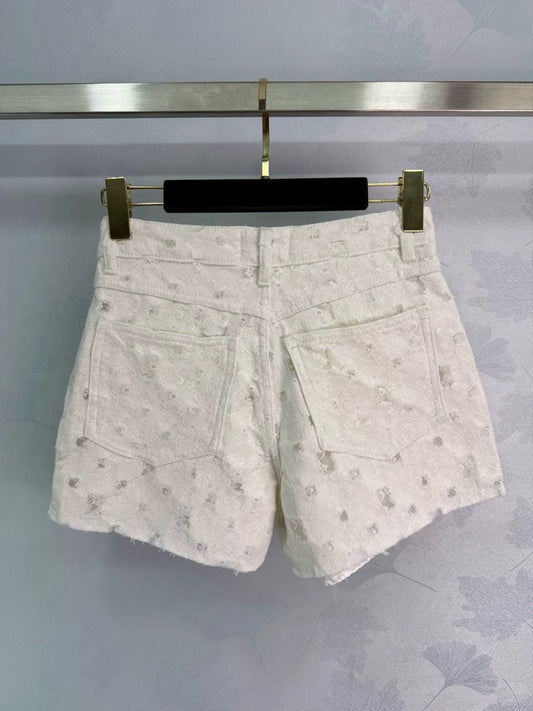 C 25 Spring/Summer new lace lined denim white shorts