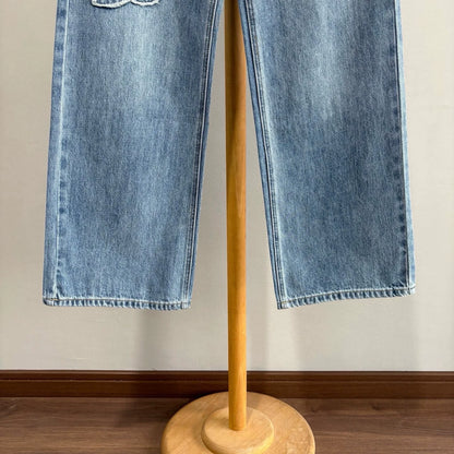 C 25fw Logo patch denim straight-leg pants