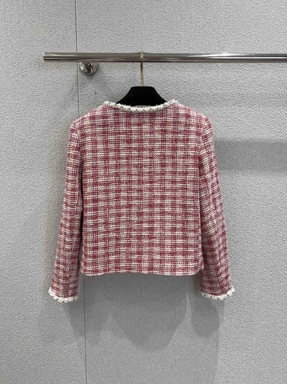 C 25 Red and white checked tweed jacket with beaded trim