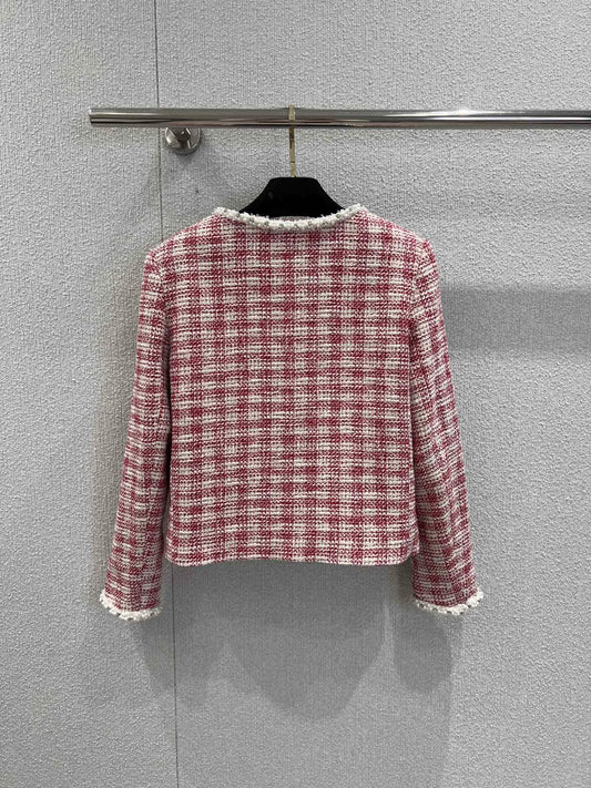 C 25 Red and white checked tweed jacket with beaded trim