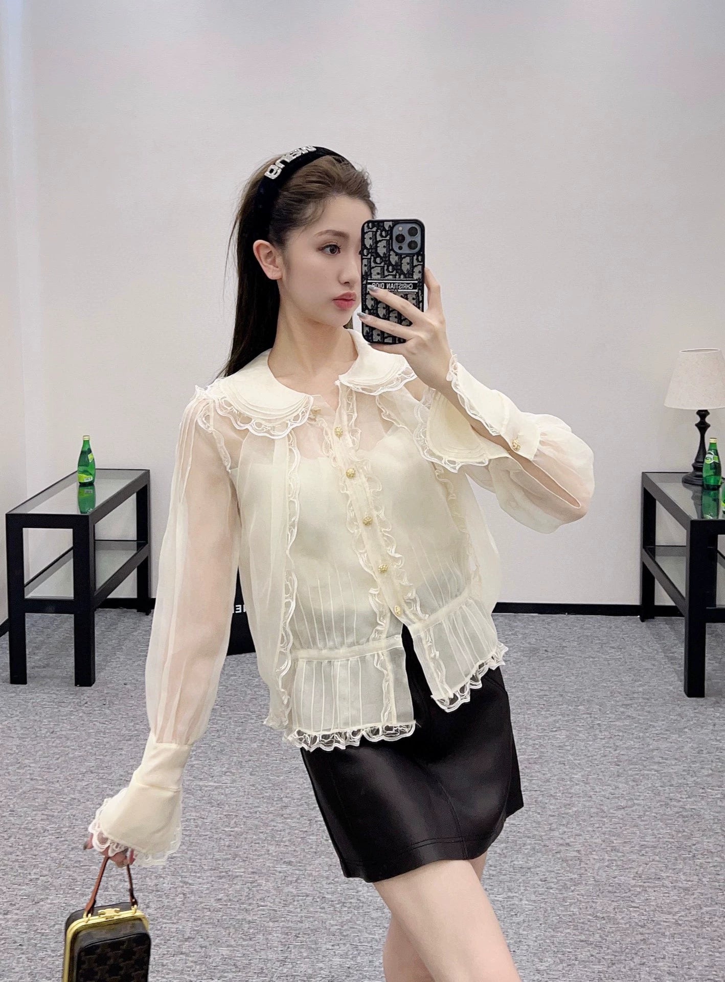 C 25 New Lace Lace Silk Shirt
