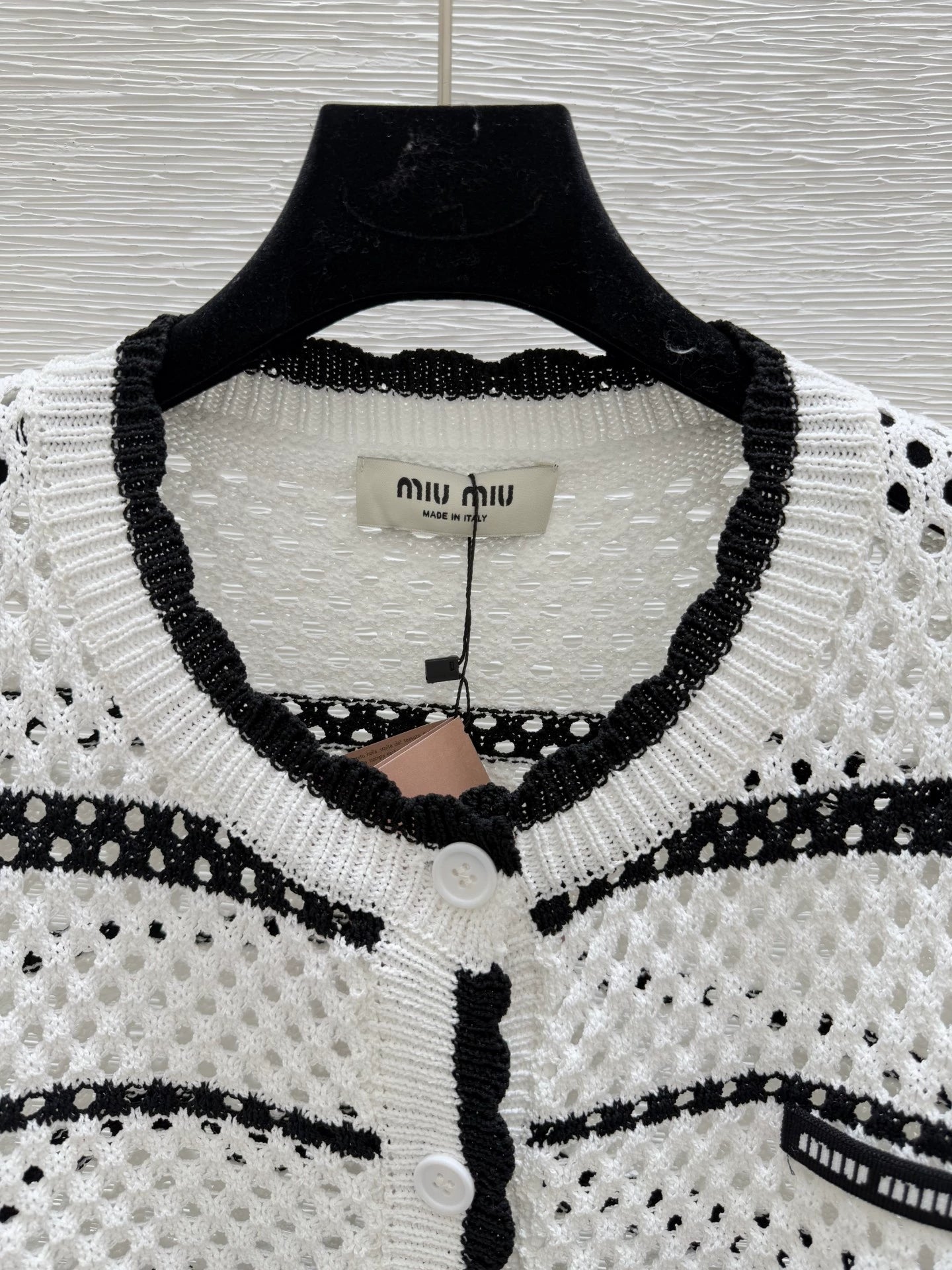 M 25 new striped logo hollow long sleeve knitted cardigan
