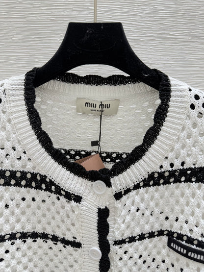 M 25 new striped logo hollow long sleeve knitted cardigan