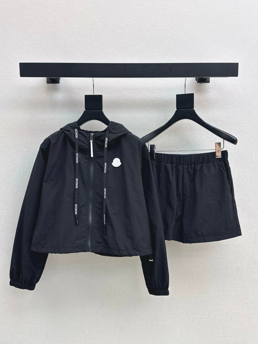 Mo 25 Spring/Summer New Sun Protection Set Hooded Jacket + Shorts(white black gray)