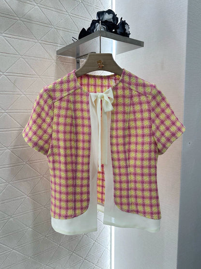 C Spring 25 New Plaid Ribbon Blouse and Half Skirt Set