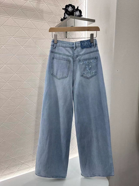 C 25 summer new sequins letters straight jeans