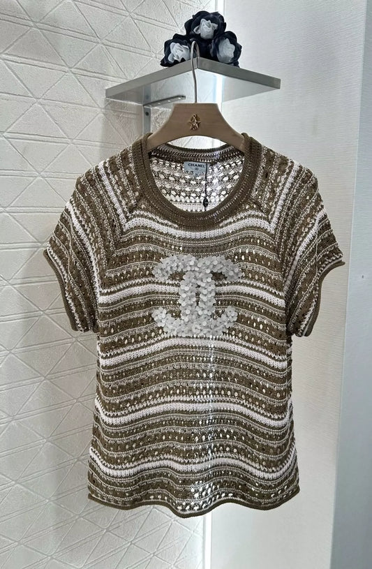 C 25 New Cubic Flower Letter Knit Short Sleeve