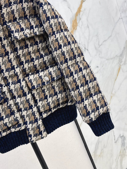 C 25 New fall/winter ski tweed plaid stand-collar down jacket