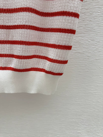 C 25 new striped button lapel short sleeve knit