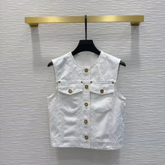L 25 New Pocket Round Neck Sleeveless Vest Jacket