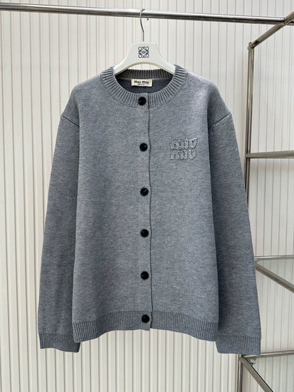 Mi 25 Crew-neck knitted cardigan with logo