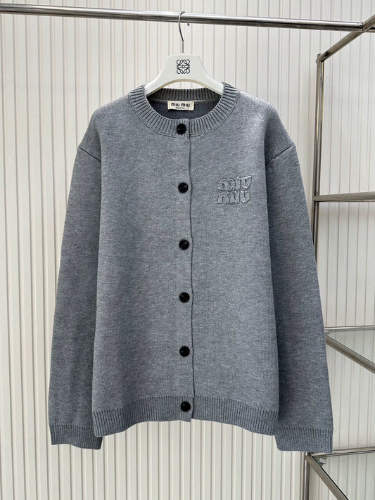 Mi 25 Crew-neck knitted cardigan with logo