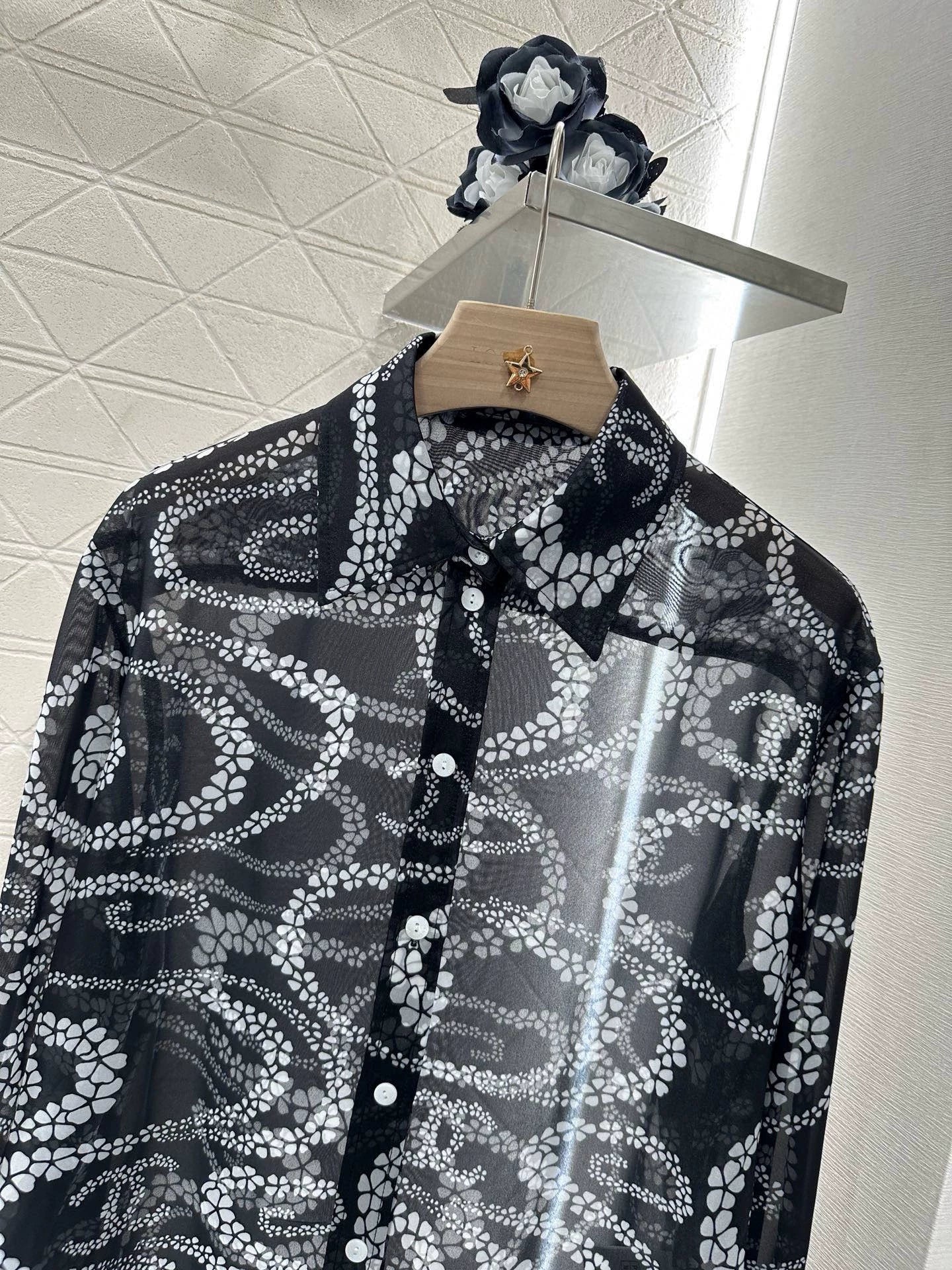 C 25 Printed Lapel Shirt（Black，Pink，Orange）