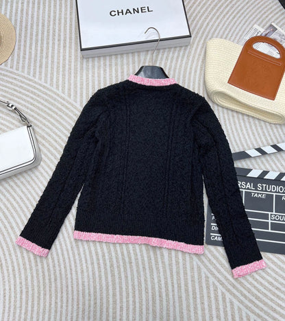 C 24 spring and summer new hollowed out logo buttons knit cardigan