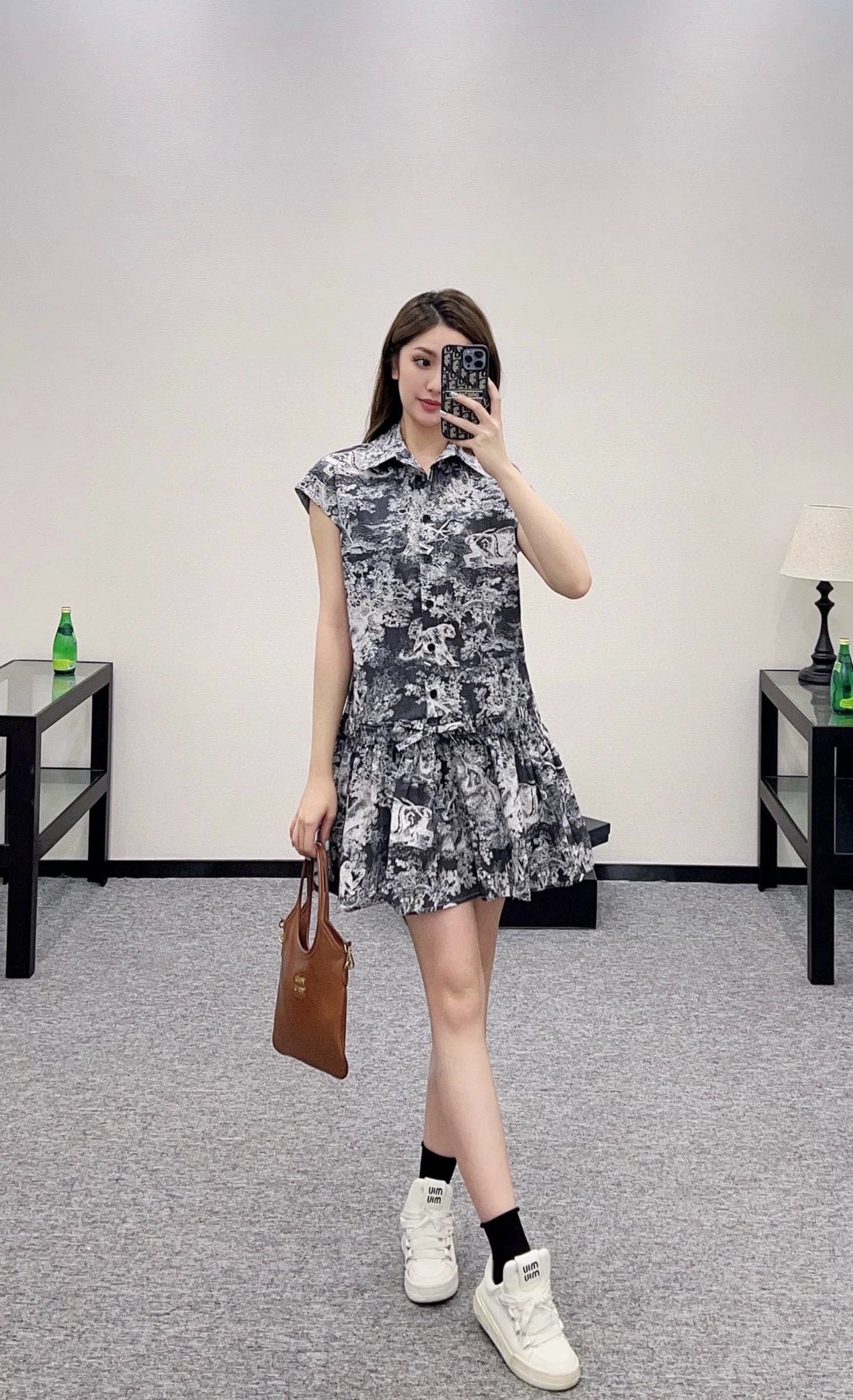 D 25 Animal jungle series Printed pleated short sleeve dress