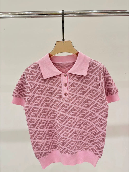 F 25 New Alphabet Slash All Over Printed Lapel Short Sleeve