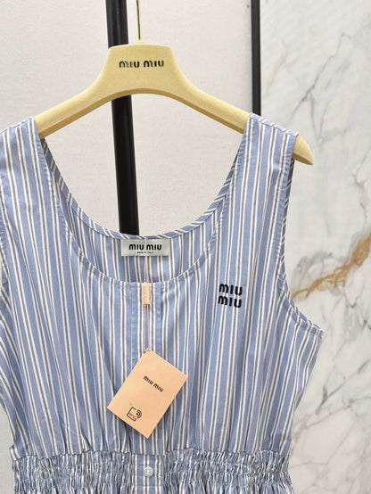 M 25 Spring and Summer New Blue Striped Sleeveless Dresses