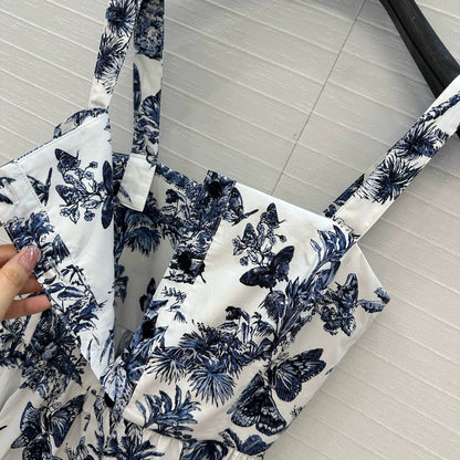 D 25 Spring/Summer New Printed Halter Sheath Waist Dresses