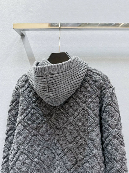 L 25 Yarn Diamond Zipper Long Sleeve Hoodie