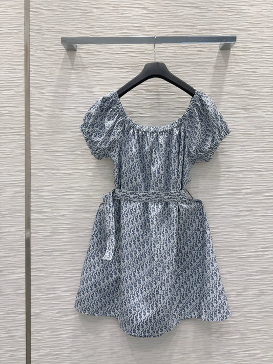 d 25 New Letter Printed Bee Embroidery Belt Short Sleeve Dresses