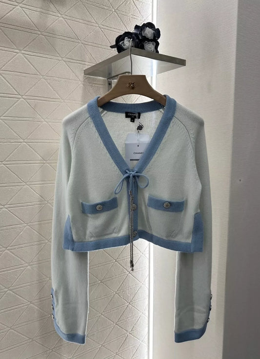 C 25FW pure wool custom-dyed contrast color stitching button cardigan（Red，Blue，Blue2，Pink））
