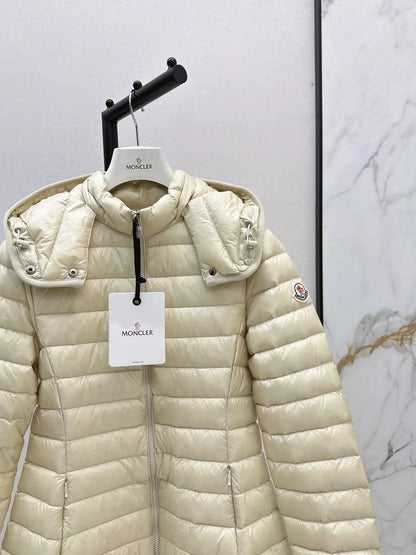 MON 25 New Hooded, Lightweight Long Down Jacket with a Waist Fit