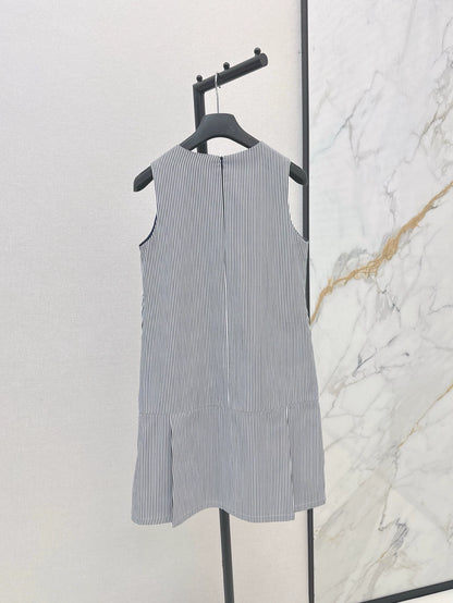 D 25 Spring Summer Latest Round Neck Striped Sleeveless Dresses