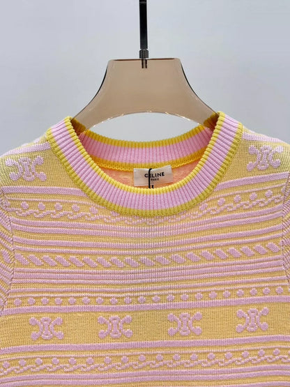 CE 25 Summer new round neck striped jacquard simple slim fit knitted dress