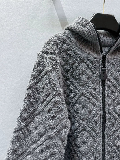 L 25 Yarn Diamond Zipper Long Sleeve Hoodie