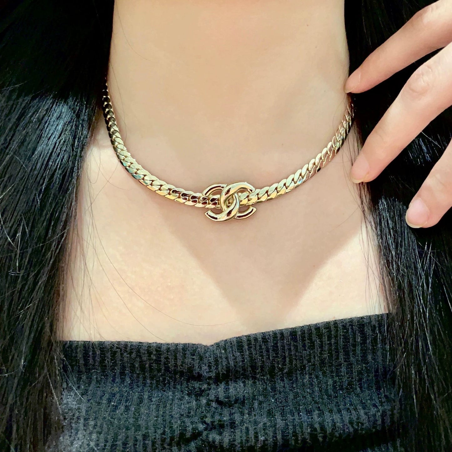 25 Summer new snake bone choker double C necklace
