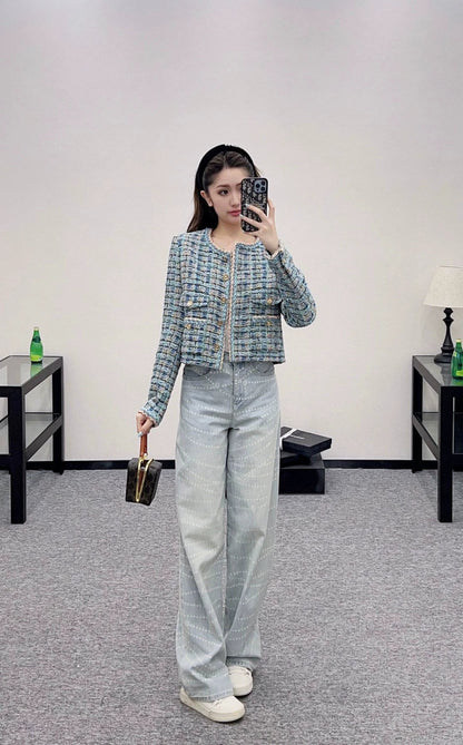 C 25 New fall/winter peacock blue woven jacket