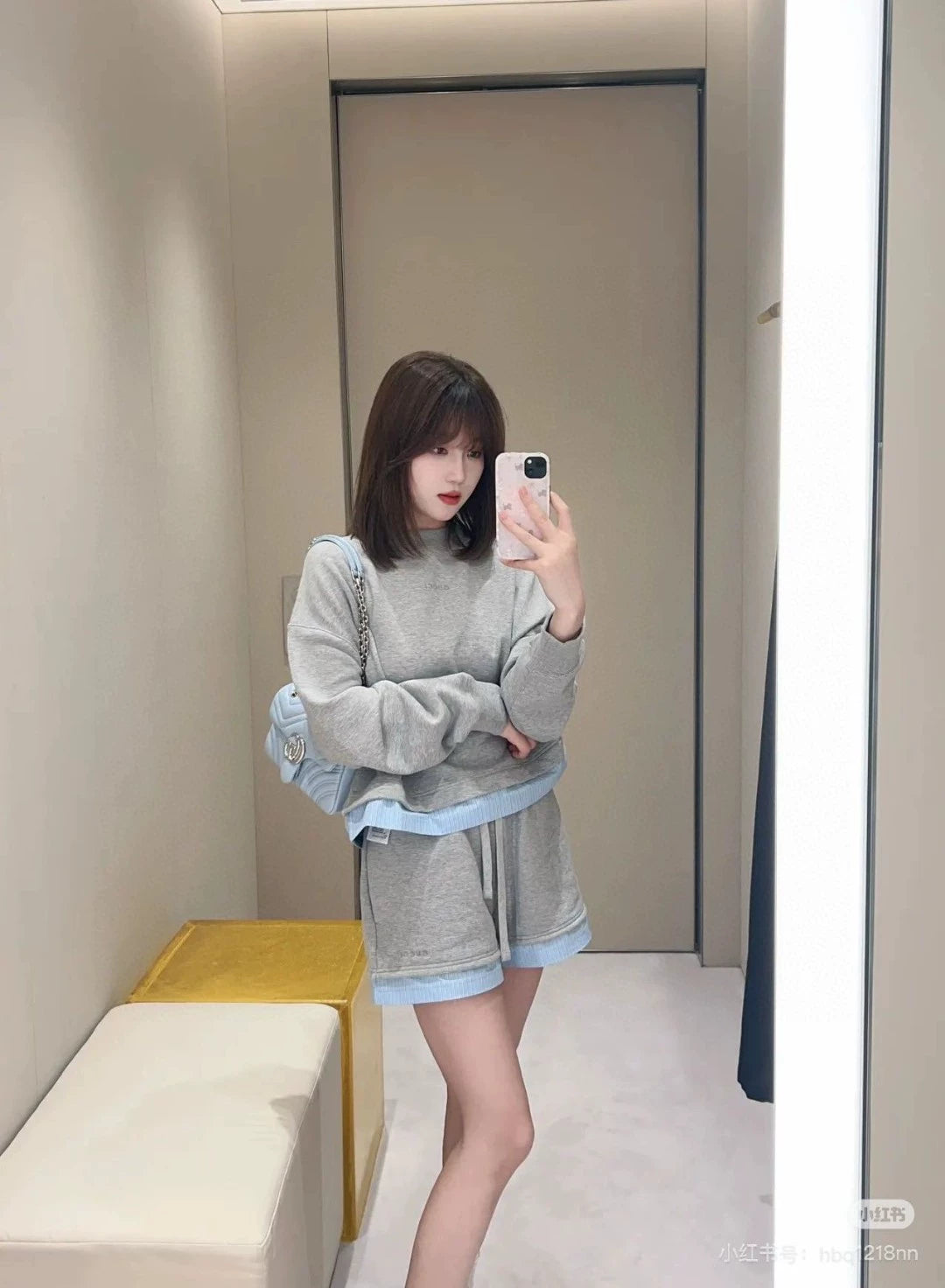 G 25 new embroidered letters color clash long-sleeved sweater shorts set