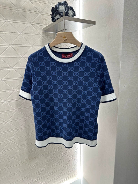 G  25 Spring and Summer New Jacquard Knit Short Sleeve Top