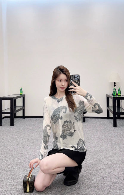 D 25 Printed Knit Long-Sleeve Cardigan
