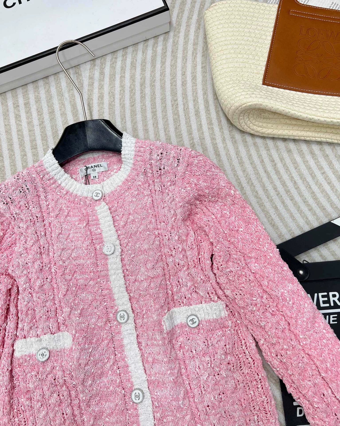 C 24 spring and summer new hollowed out logo buttons knit cardigan