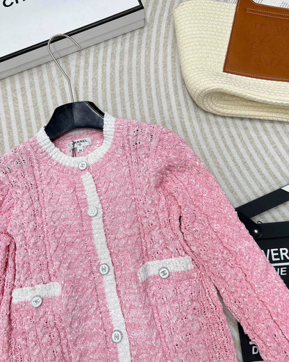 C 24 spring and summer new hollowed out logo buttons knit cardigan
