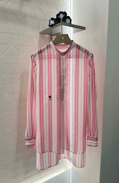 D 25 New Products Striped Embroidered Shirt with Collar
