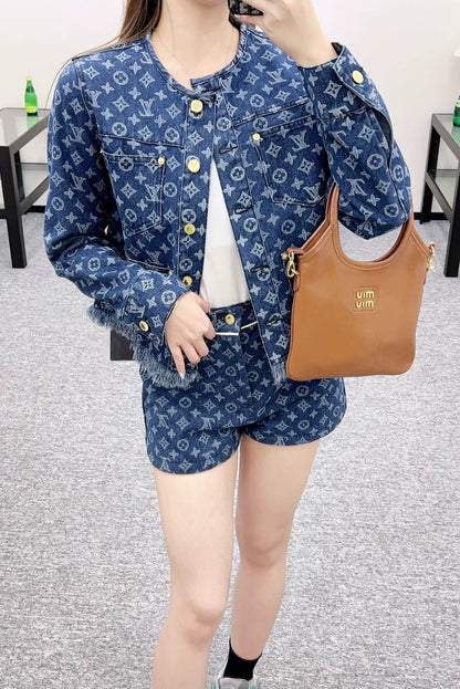 L 25 Jacquard denim jacket and shorts set