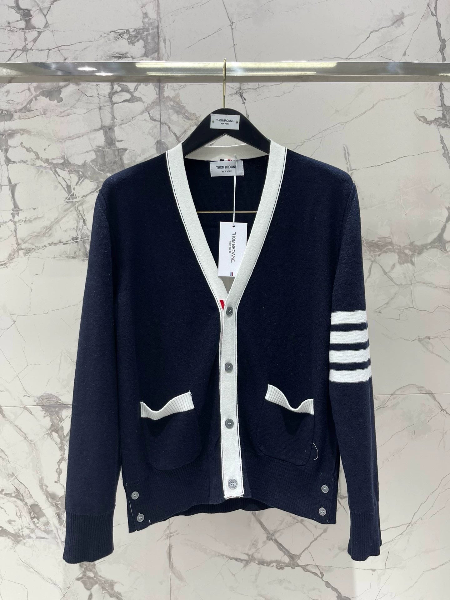 Th 25 new early spring new colorblocking stripes four bar stripes striped knit cardigan
