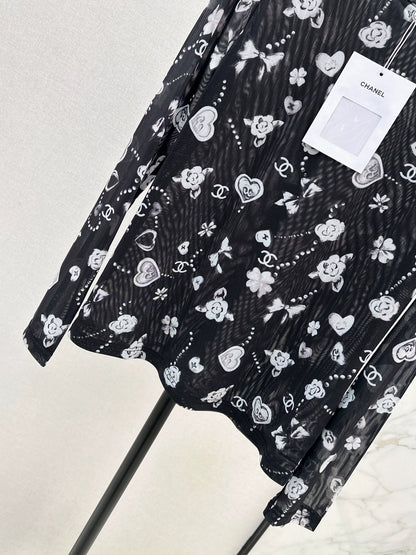 C 25 logo print mesh bottoming shirt