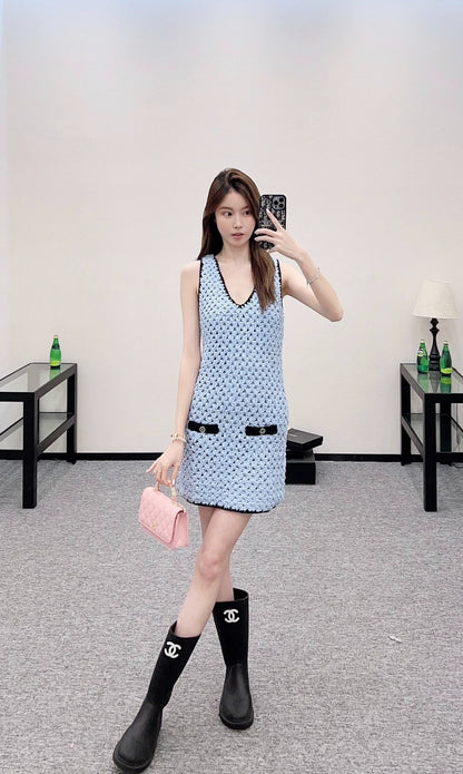 C 25 Hollow Knit Vest Dress