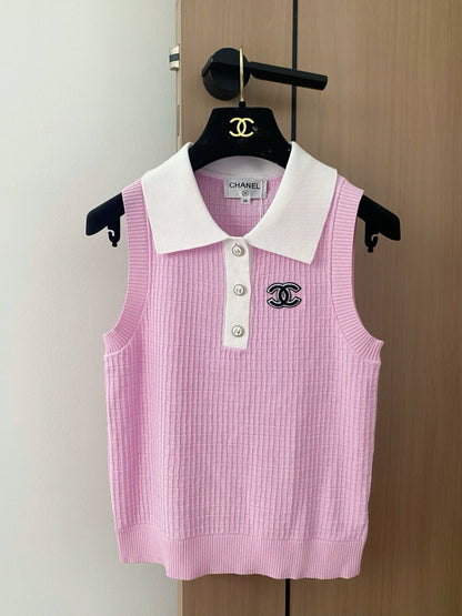 C 25 New Sleeveless Knit Vest with Button Down Collar