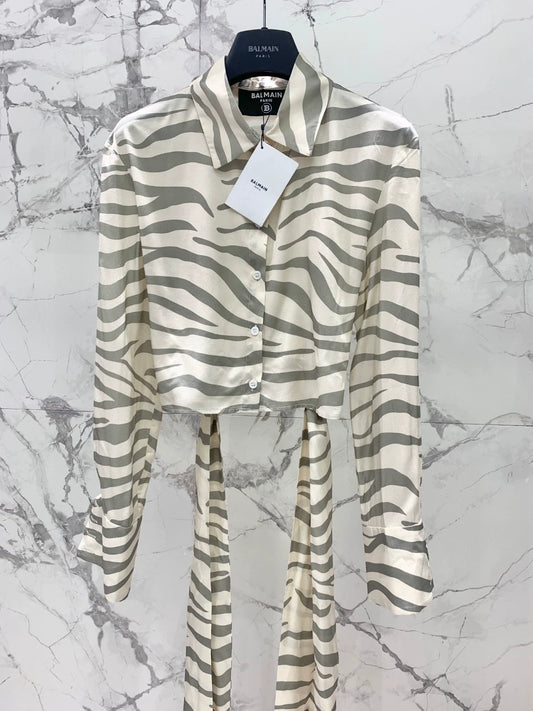 BA 25 new style leopard print tie long sleeve silk shirt