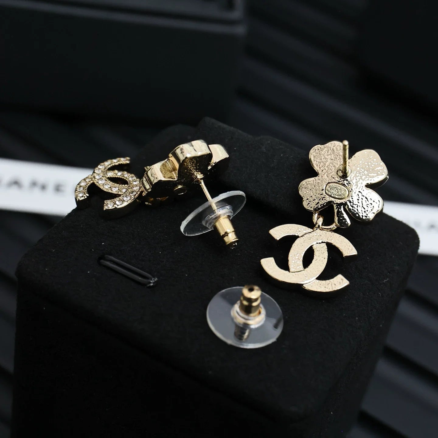 25 New Crystal Star Full Diamond Four-Leaf Clover Double C Pendant Earrings