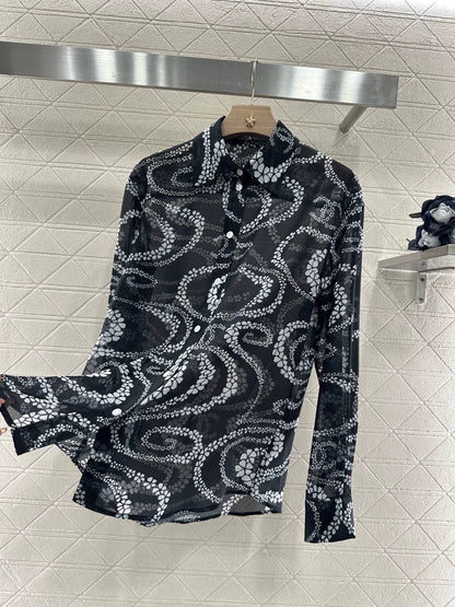 C 25 Printed Lapel Shirt（Black，Pink，Orange）