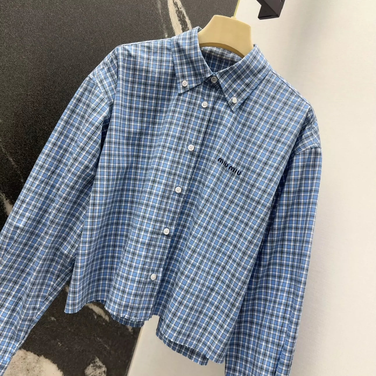 m 25 Spring and Summer New Blue Plaid Short Shirt