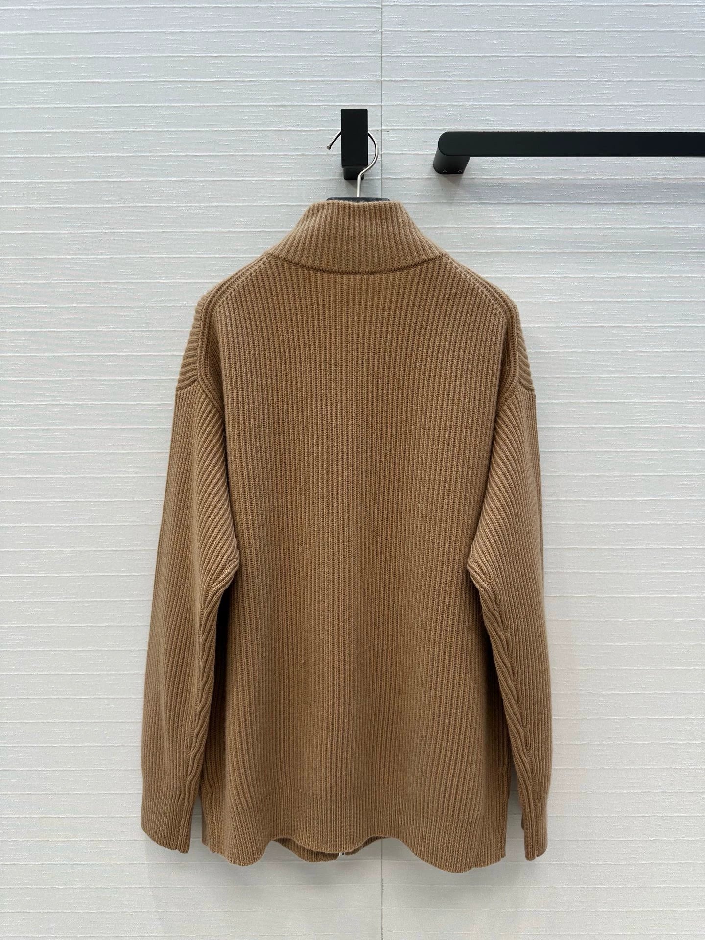 He 25 Mid-length cashmere knitted zip-up jacket(100% cashmere BROWN/GRAY)