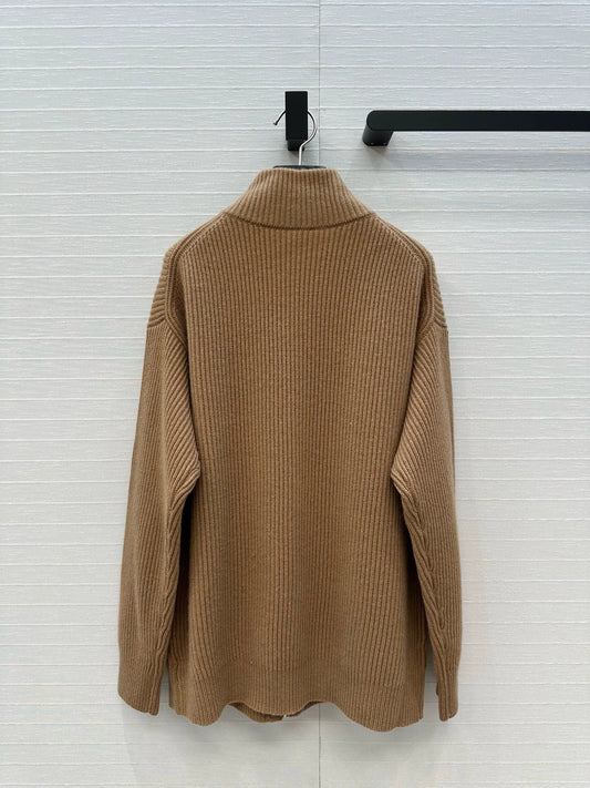 He 25 Mid-length cashmere knitted zip-up jacket(100% cashmere BROWN/GRAY)